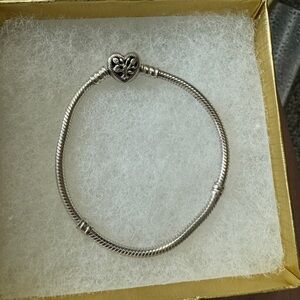 Pandora Sterling Silver Family Tree Heart Clasp Snake Chain Bracelet 6.7”